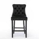 2X Velvet Bar Stools with Studs Trim Wooden Legs Tufted Dining Chairs Kitchen - RnR Galore
