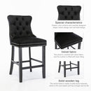 2X Velvet Bar Stools with Studs Trim Wooden Legs Tufted Dining Chairs Kitchen - RnR Galore