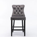 2X Velvet Bar Stools with Studs Trim Wooden Legs Tufted Dining Chairs Kitchen - RnR Galore