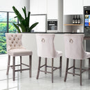 2X Velvet Bar Stools with Studs Trim Wooden Legs Tufted Dining Chairs Kitchen - RnR Galore