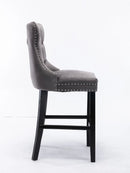 2X Velvet Bar Stools with Studs Trim Wooden Legs Tufted Dining Chairs Kitchen - RnR Galore