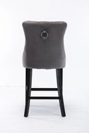 2X Velvet Bar Stools with Studs Trim Wooden Legs Tufted Dining Chairs Kitchen - RnR Galore