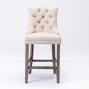 2X Velvet Bar Stools with Studs Trim Wooden Legs Tufted Dining Chairs Kitchen - RnR Galore
