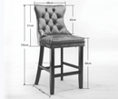 2X Velvet Bar Stools with Studs Trim Wooden Legs Tufted Dining Chairs Kitchen - RnR Galore