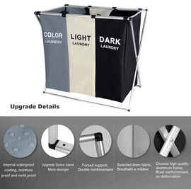 3 in 1 Large 135L Laundry Clothes Hamper Basket with Waterproof bags and Aluminum Frame (Multi) - RnR Galore