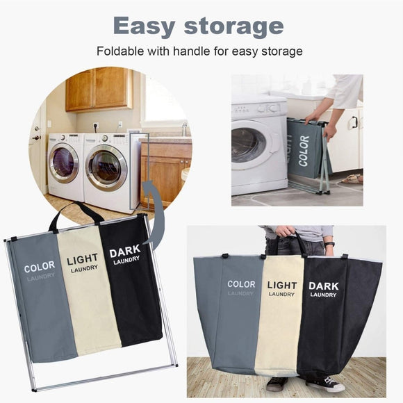 3 in 1 Large 135L Laundry Clothes Hamper Basket with Waterproof bags and Aluminum Frame (Multi) - RnR Galore