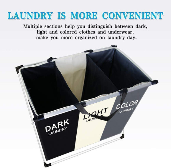 3 in 1 Large 135L Laundry Clothes Hamper Basket with Waterproof bags and Aluminum Frame (Multi) - RnR Galore