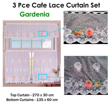 3 Pce Cafe Gardenia Lace Curtain Set - RnR Galore