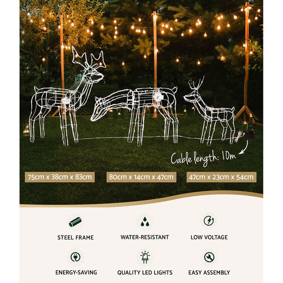 3 PCS Christmas Lights Reindeers 250 LED Decorations Jingle Jollys - RnR Galore