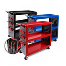 3 - Tier Heavy Duty Steel Tool Trolley - Workshop Cart with Pegboard, Hooks and Locking Swivel Casters - RnR Galore