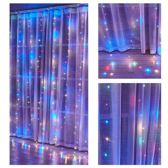 300 LEDs Window Curtain Fairy Lights 8 Modes and Remote Control for Bedroom (Multicolor, 300 x 300cm) - RnR Galore