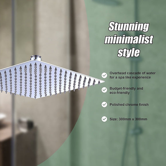 300mm Shower Head Square 304SS Polished Chrome Finish - RnR Galore