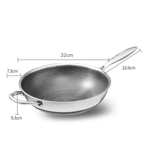 32cm 304 Stainless Steel Non - Stick Stir Fry Cooking Kitchen Honeycomb Wok Pan with Lid - RnR Galore
