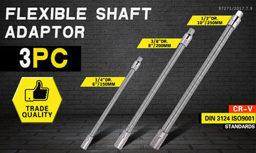 3PC Flexible Socket Extension Bars Shaft Set 1/2" 1/4" 3/8" Drive 10" 8" 6" Long - RnR Galore