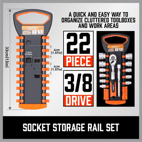 3Pc Socket Rails 66 Socket Holder Space Organiser Garage Rack 1/4" 3/8" 1/2" - RnR Galore
