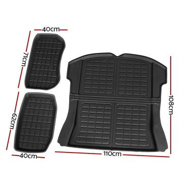 3PCS Car Rear Front Cargo Trunk Toolbox Luggage Rubber Mats for Tesla Model 3 2021 - 2022 - RnR Galore