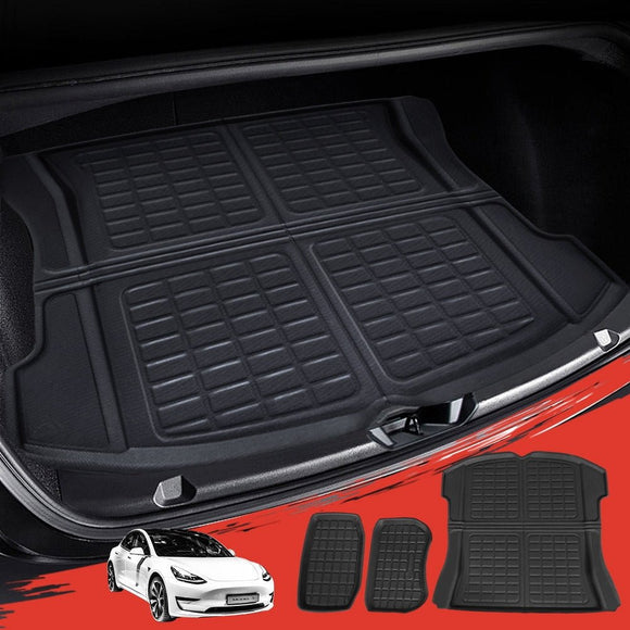 3PCS Car Rear Front Cargo Trunk Toolbox Luggage Rubber Mats for Tesla Model 3 2021 - 2022 - RnR Galore