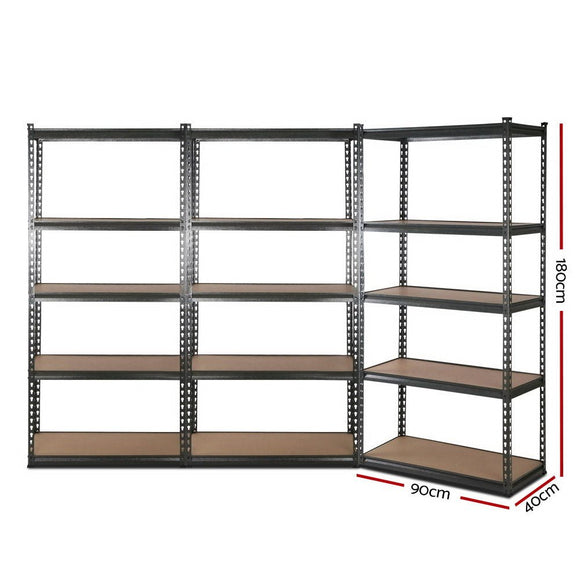 3x1.8M 5 - Shelves Steel Warehouse Shelving Racking Garage Storage Rack Grey - RnR Galore