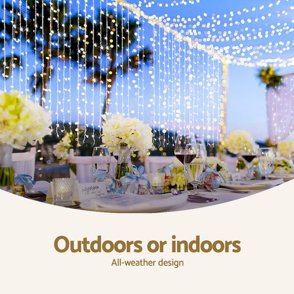 3X6M Christmas Lights Curtain Light Cool White 600 LED Jingle Jollys - RnR Galore