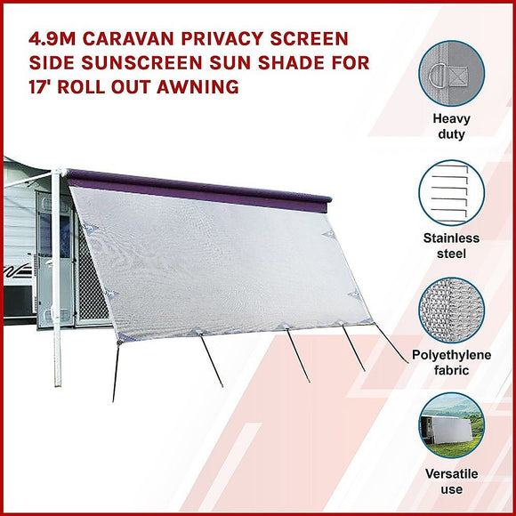 4.9m Caravan Privacy Screen Side Sunscreen Sun Shade for 17' Roll Out Awning - RnR Galore