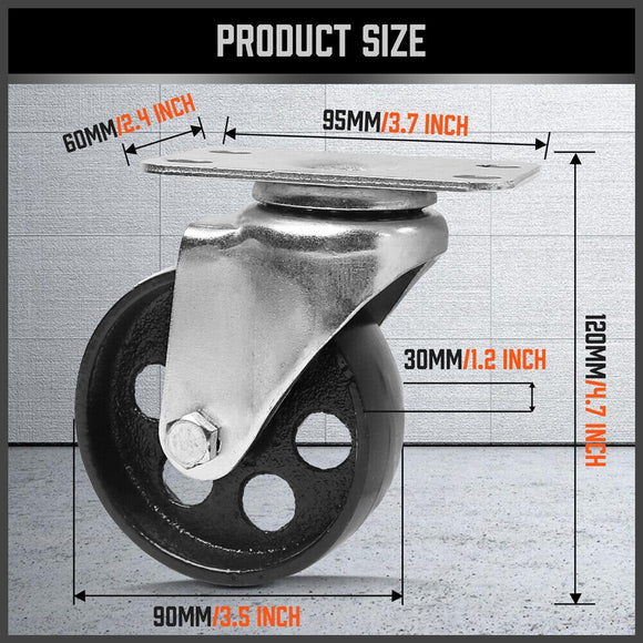 4Pc 3.5'' Heavy Duty Steel Castor Wheel Swivel Caster 500KG/EA Loading Capacity - RnR Galore