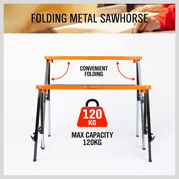 4Pc Mastercraft Sawhorse Metal Folding Non - slip Surface Saw Horse 120KG Capacity - RnR Galore