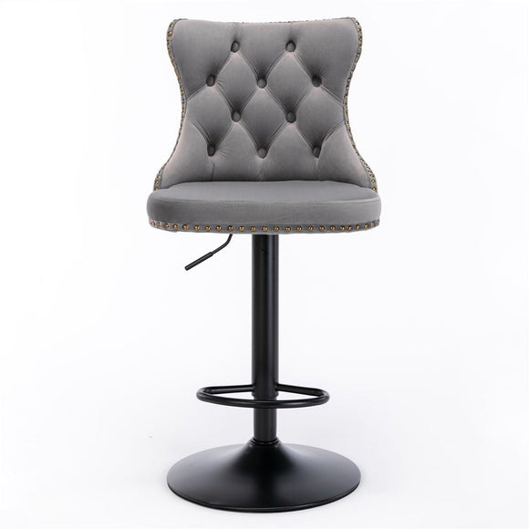 4x Height Adjustable Swivel Bar Stool Velvet Nailhead Barstool with Footrest - RnR Galore