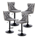 4x Height Adjustable Swivel Bar Stool Velvet Nailhead Barstool with Footrest - RnR Galore