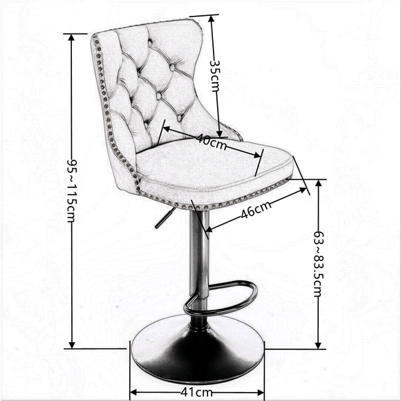 4x Height Adjustable Swivel Bar Stool Velvet Nailhead Barstool with Footrest - RnR Galore