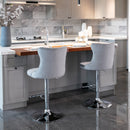 4x Height Adjustable Swivel Bar Stool Velvet Stud Barstool with Footrest and Chromed Base - Gray - RnR Galore