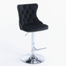 4x Height Adjustable Swivel Bar Stool Velvet Studs Barstool with Footrest and Chromed Base - Black - RnR Galore