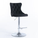 4x Height Adjustable Swivel Bar Stool Velvet Studs Barstool with Footrest and Chromed Base - Black - RnR Galore