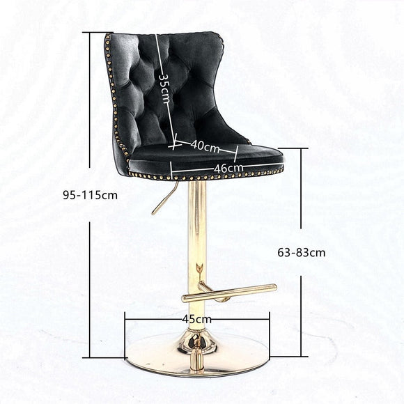 4x Height Adjustable Swivel Bar Stool Velvet Studs Barstool with Footrest and Golden Base - Grey - RnR Galore