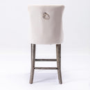 4X Velvet Bar Stools with Studs Trim Wooden Legs Tufted Dining Chairs Kitchen - RnR Galore