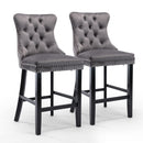 4X Velvet Bar Stools with Studs Trim Wooden Legs Tufted Dining Chairs Kitchen - RnR Galore