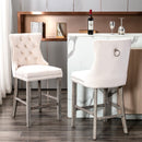 4X Velvet Bar Stools with Studs Trim Wooden Legs Tufted Dining Chairs Kitchen - RnR Galore