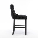 4X Velvet Bar Stools with Studs Trim Wooden Legs Tufted Dining Chairs Kitchen - RnR Galore