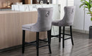 4X Velvet Bar Stools with Studs Trim Wooden Legs Tufted Dining Chairs Kitchen - RnR Galore