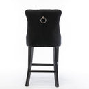 4X Velvet Bar Stools with Studs Trim Wooden Legs Tufted Dining Chairs Kitchen - RnR Galore