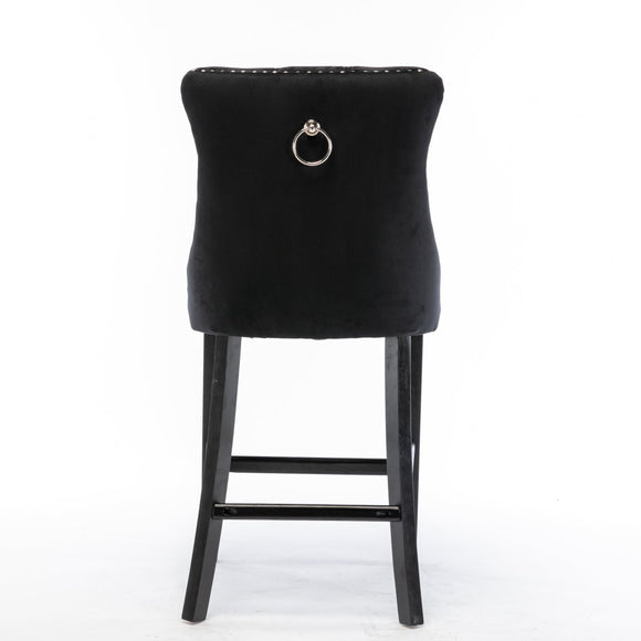 4X Velvet Bar Stools with Studs Trim Wooden Legs Tufted Dining Chairs Kitchen - RnR Galore
