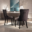 4x Velvet Dining Chairs Upholstered Tufted Kithcen Chair with Solid Wood Legs Stud Trim and Ring - Black - RnR Galore