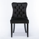 4x Velvet Dining Chairs Upholstered Tufted Kithcen Chair with Solid Wood Legs Stud Trim and Ring - Black - RnR Galore