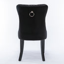 4x Velvet Dining Chairs Upholstered Tufted Kithcen Chair with Solid Wood Legs Stud Trim and Ring - Black - RnR Galore