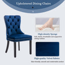 4x Velvet Dining Chairs Upholstered Tufted Kithcen Chair with Solid Wood Legs Stud Trim and Ring - Blue - RnR Galore