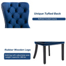 4x Velvet Dining Chairs Upholstered Tufted Kithcen Chair with Solid Wood Legs Stud Trim and Ring - Blue - RnR Galore