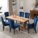 4x Velvet Dining Chairs Upholstered Tufted Kithcen Chair with Solid Wood Legs Stud Trim and Ring - Blue - RnR Galore