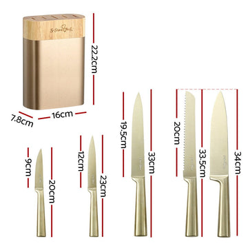 5 - Star Chef 6PCS Kitchen Knife Set Stainless Steel Nonstick Block Chef Sharp - RnR Galore
