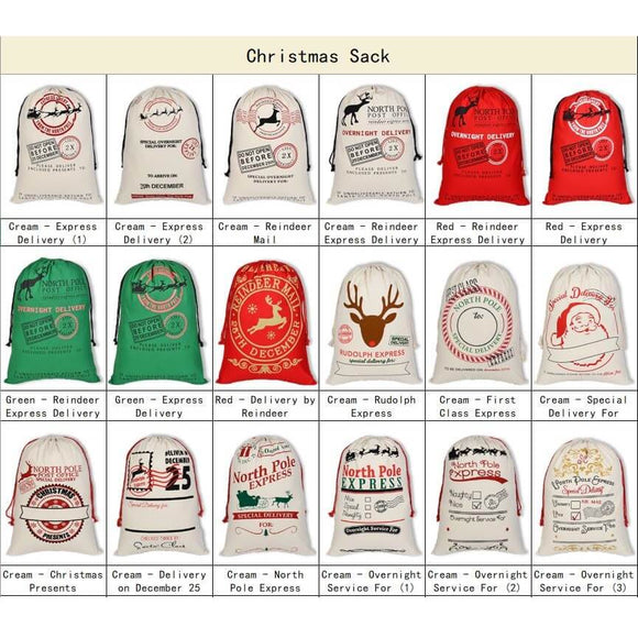 50x70cm Canvas Hessian Christmas Santa Sack Xmas Stocking Reindeer Kids Gift Bag, Cartoon Santa Fly - RnR Galore