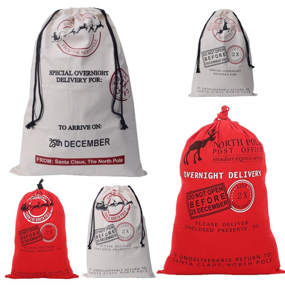 50x70cm Canvas Hessian Christmas Santa Sack Xmas Stocking Reindeer Kids Gift Bag, Cream - Happy New Year - RnR Galore