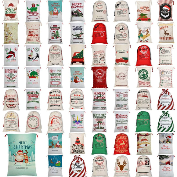 50x70cm Canvas Hessian Christmas Santa Sack Xmas Stocking Reindeer Kids Gift Bag, Cream - Happy New Year - RnR Galore
